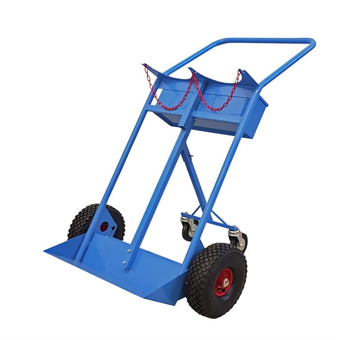 carrello biposto per bombole lt.40/50 con ruote pneumatiche e maniglione - terza ruota posteriore