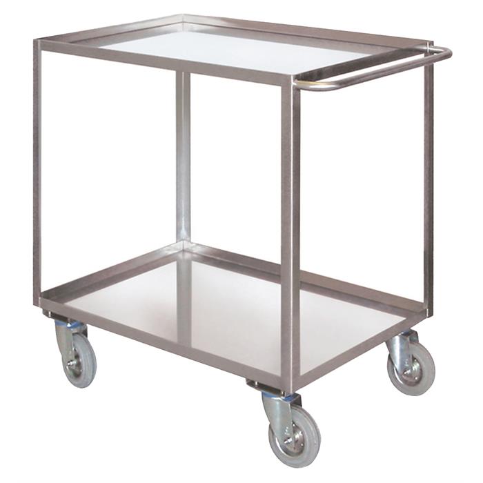 portatutto medio a 2 piani con bordo di contenimento in acciaio inox aisi 304 con ruote con freno