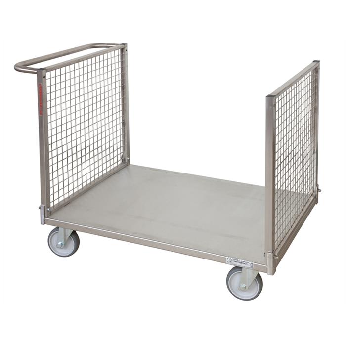 pianale con due sponde in rete in acciaio inox aisi304 2 ruote con freno