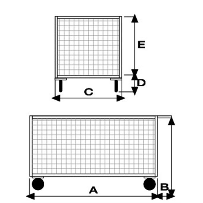 Pianale a 4 sponde in rete verniciato con ruote antiforatura, 4 ruote girevoli di cui 2 con freno
