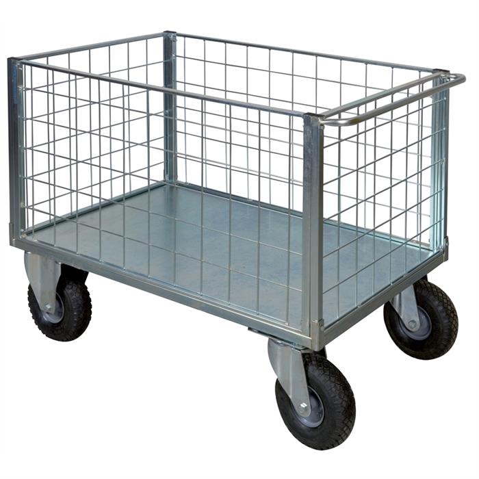 pianale a 4 sponde in rete verniciato con ruote antiforatura, 2 con freno