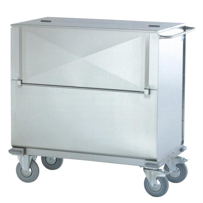 carrello container trasporto sacchi con anta a ribalta in acciaio inox aisi 304 satinato