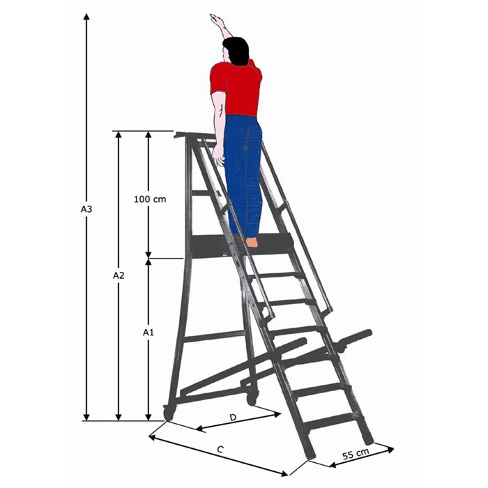Scala a palchetto a 11 gradini con pedana di lavoro
